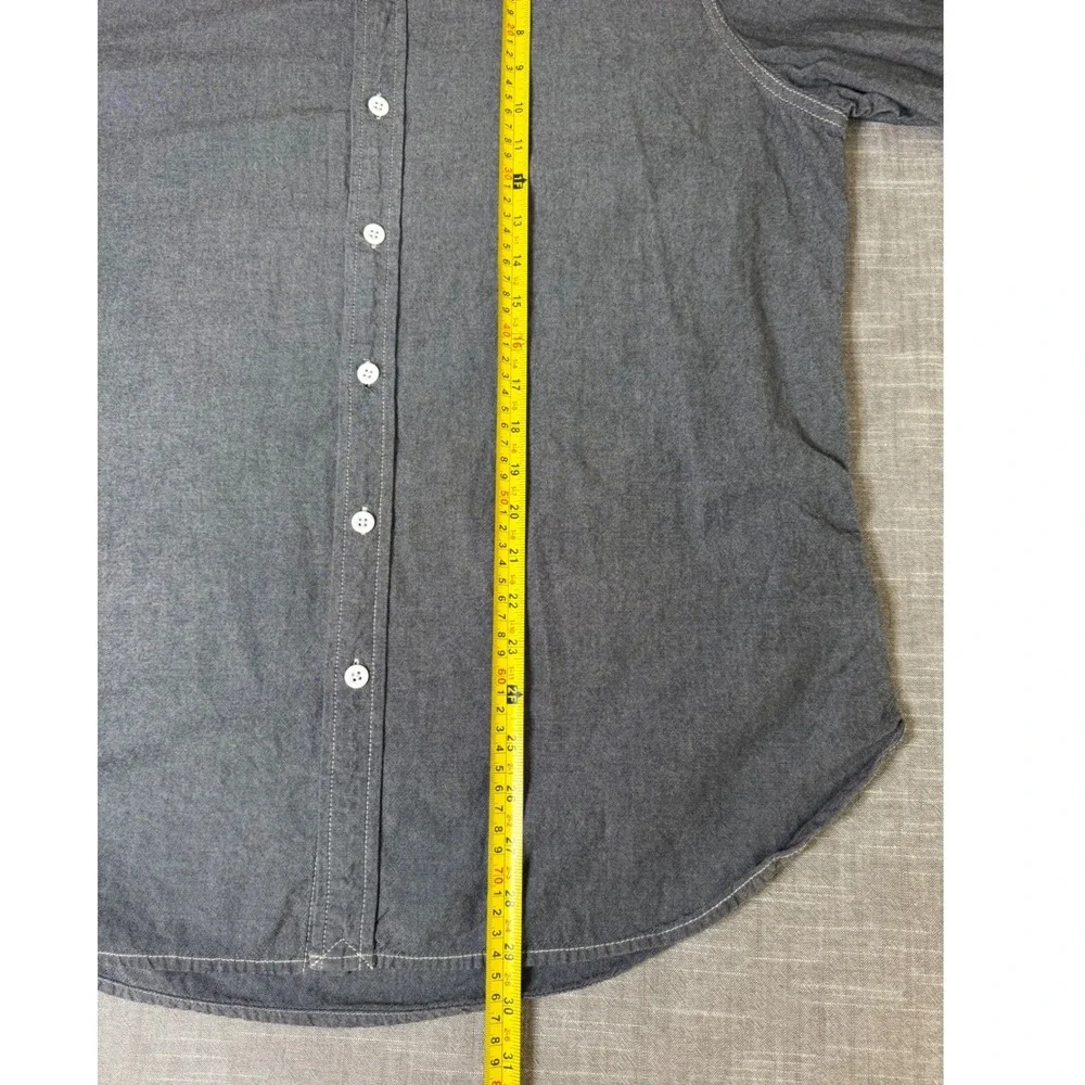 The J Peterman Company Mens L Gray Cotton Chambray Band Collar Long Sleeve Shirt - Picture 5 of 7